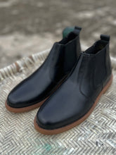 Load image into Gallery viewer, Black Cow Leather Chelsea Boots - Cream Sole
