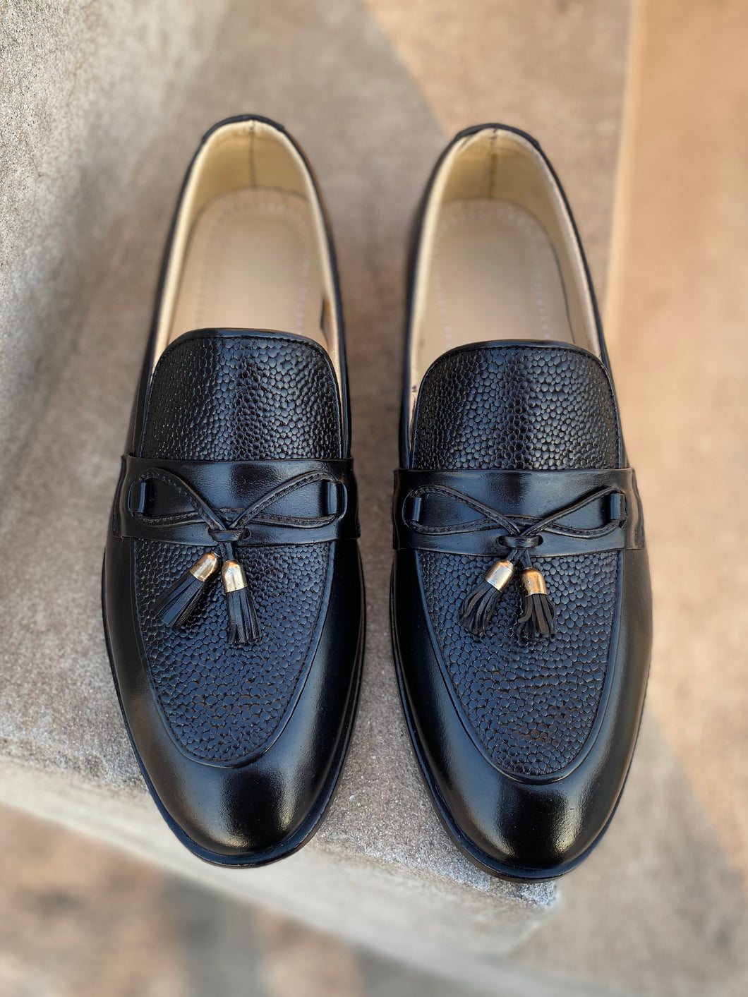 Black Milled Crocodile Leather Loafers