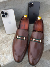 Load image into Gallery viewer, Brown Milled Leather Slip On Loafers
