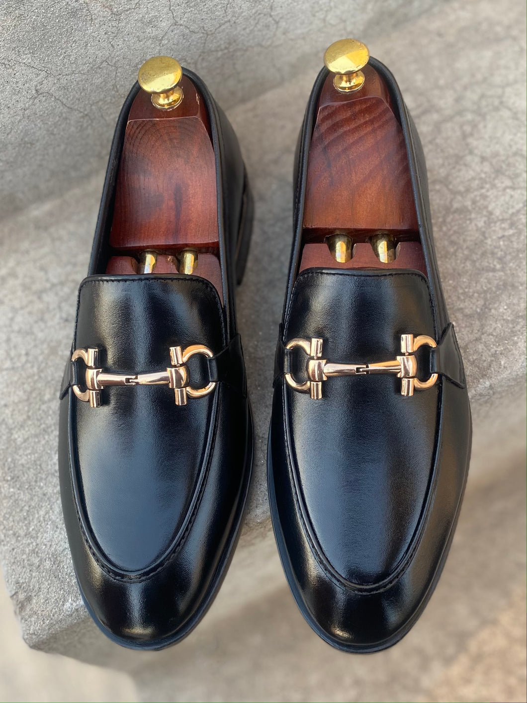 Black Horsebit Leather Loafers