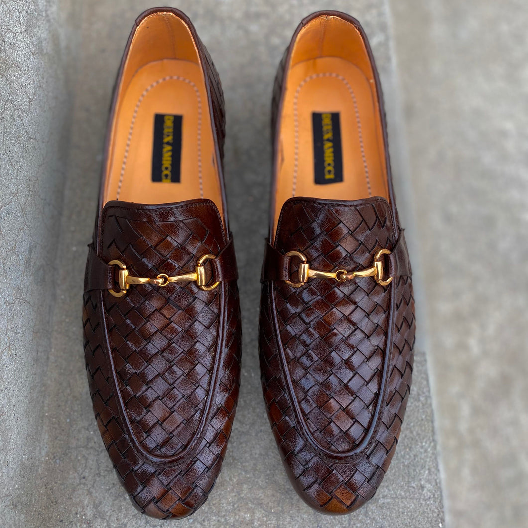 SKU-241 Brown Knitted Leather Loafers