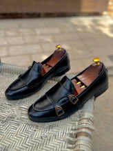 Load image into Gallery viewer, Black Double Monk Leather Loafers
