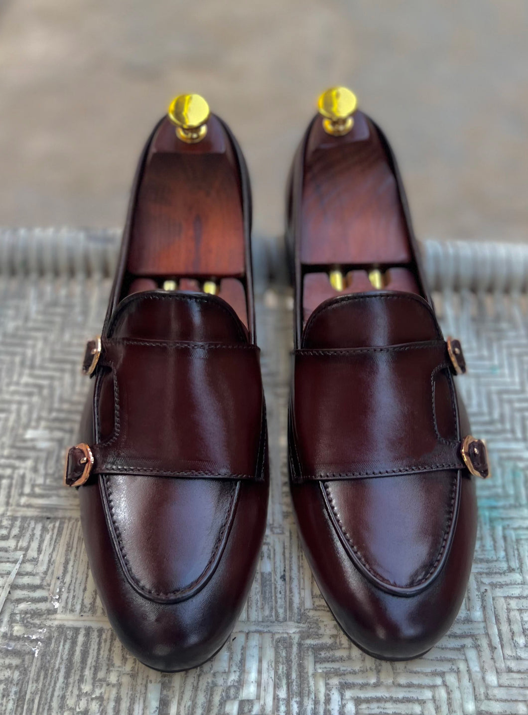 Brown Double Monk Leather Loafers