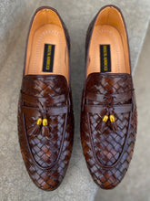 Load image into Gallery viewer, SKU-242 Brown Knitted Tassel Leather Loafers
