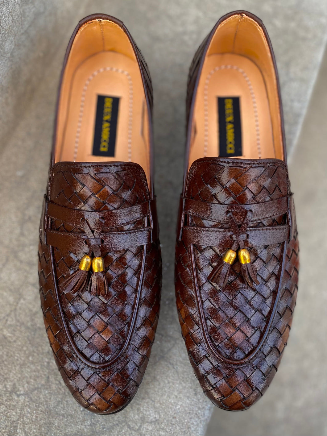 SKU-242 Brown Knitted Tassel Leather Loafers