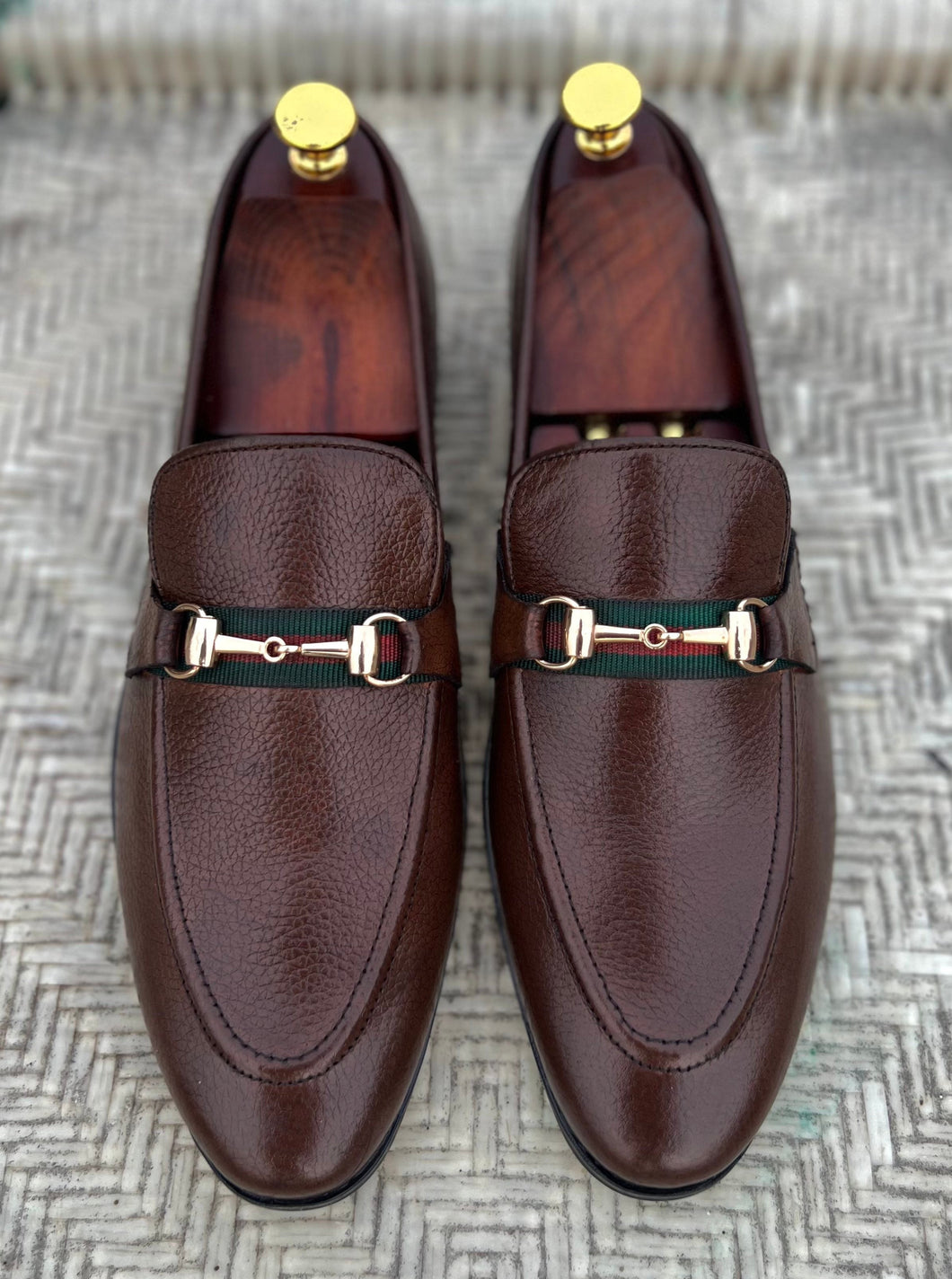 Brown Milled Leather Slip On Loafers