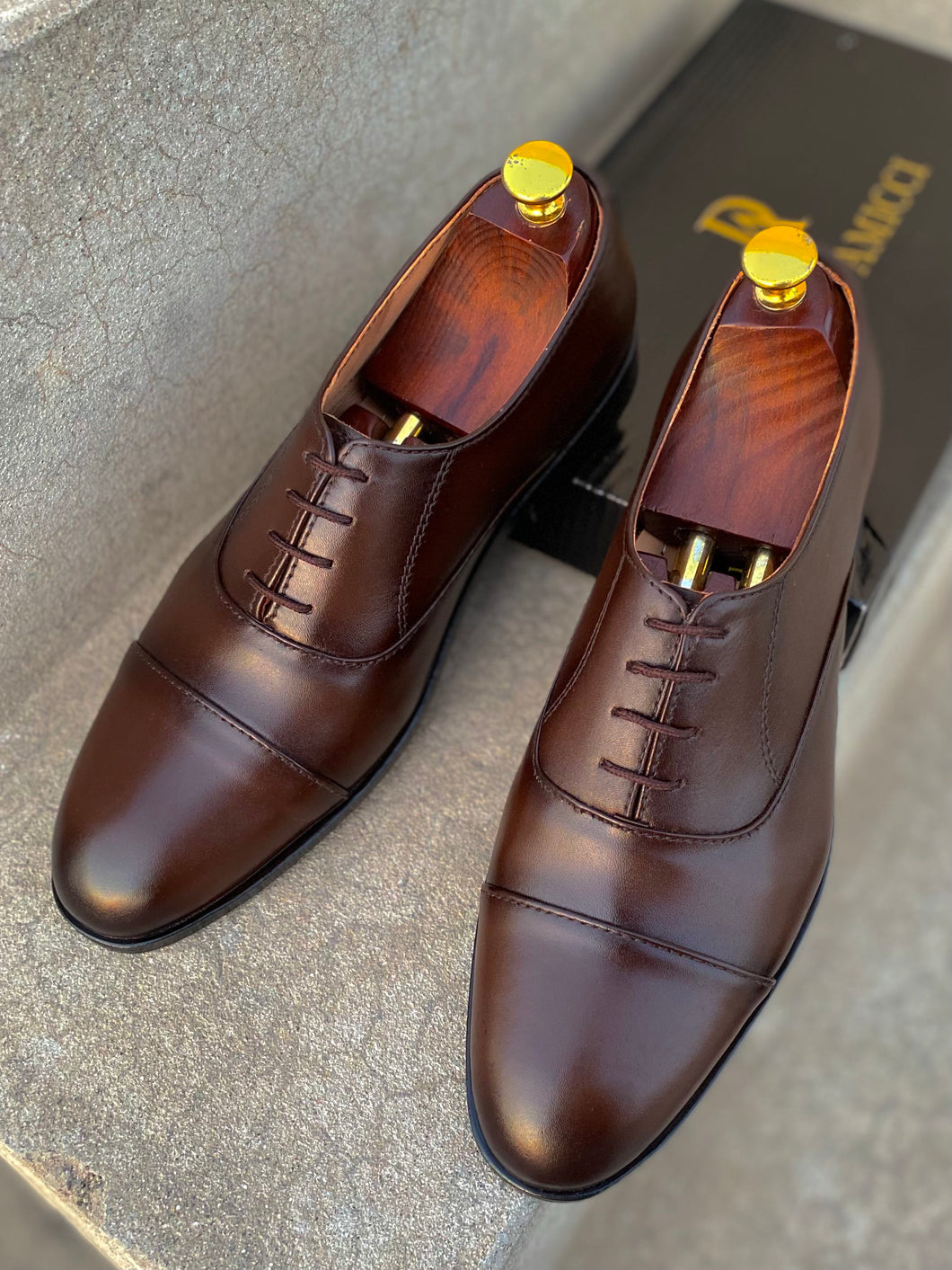 Brown Leather Classic Cap Toe Oxfords