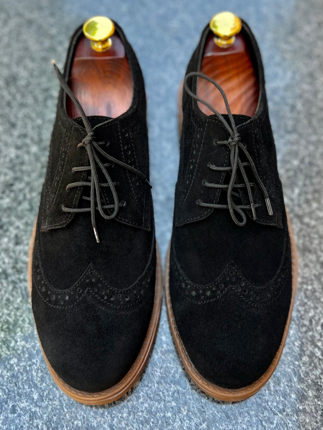 Black Suede Leather Brogue Shoes