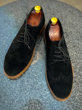Load image into Gallery viewer, Black Suede Leather Brogue Shoes
