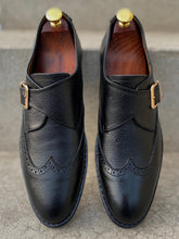 Load image into Gallery viewer, Black Single Monk Wing Tip Oxfords
