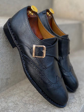Load image into Gallery viewer, Black Single Monk Wing Tip Oxfords
