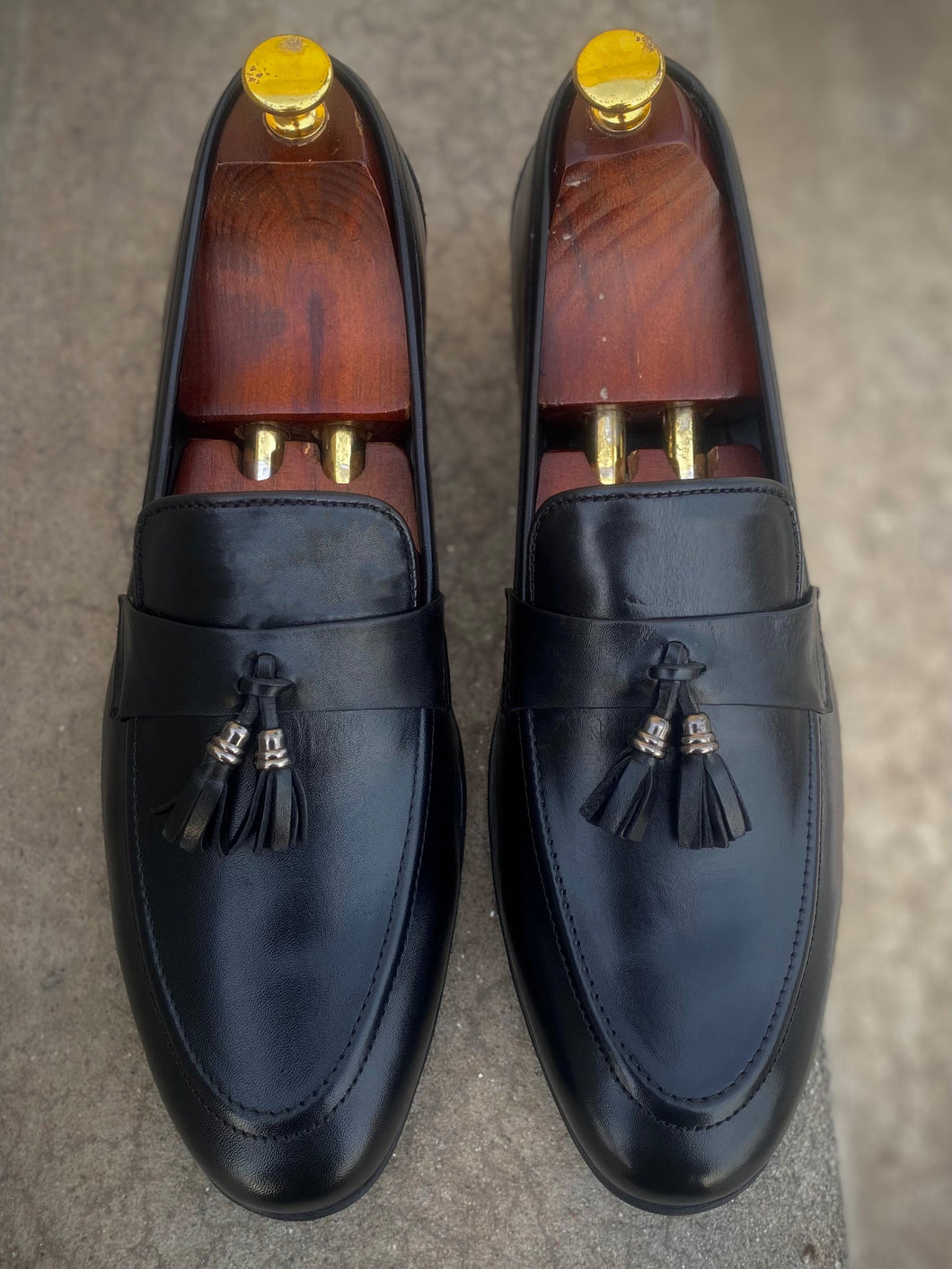 Black Cow Leather Tassel Loafers