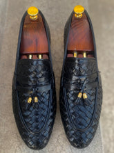 Load image into Gallery viewer, SKU-242 Black Leather Knitted Tassel Loafers
