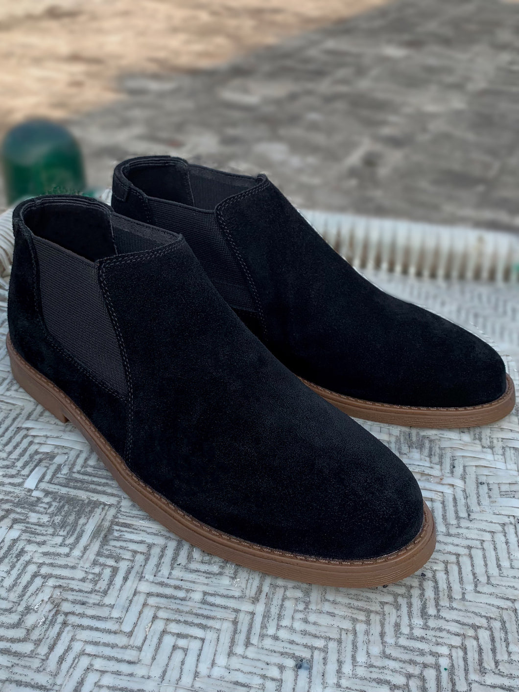 Black Suede Leather Low Cut Chelsea Boots