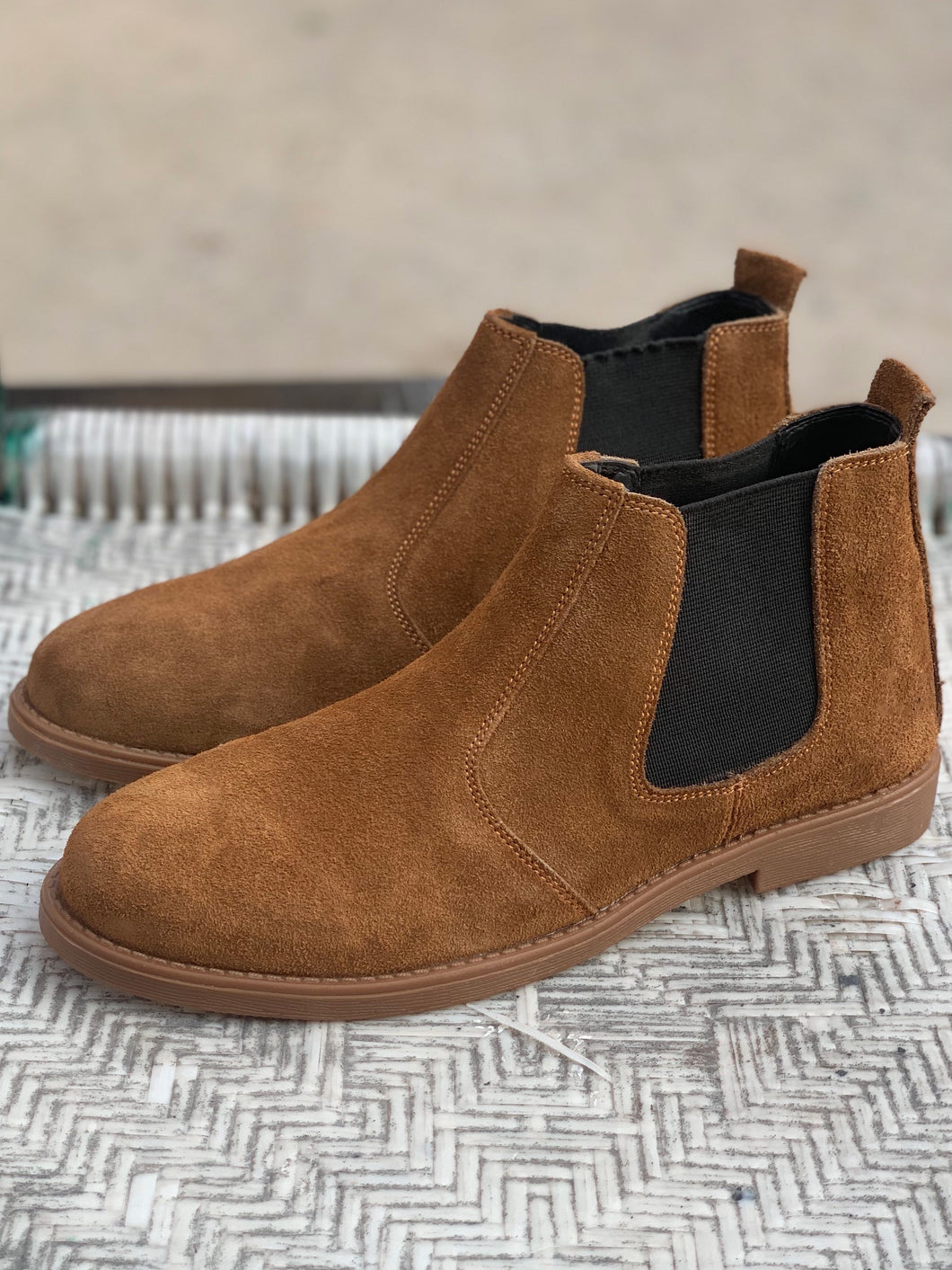 Camel Suede Leather Chelsea Boots