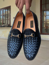 Load image into Gallery viewer, SKU-240 Black Leather Knitted Loafers
